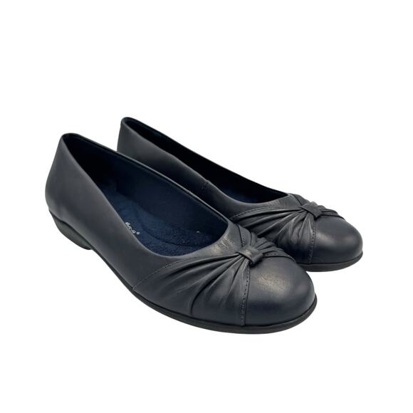 Walking Cradles NARROW Dark Navy Leather Round Toe Slip On Cushioned Ballet Flat - Picture 4 of 11